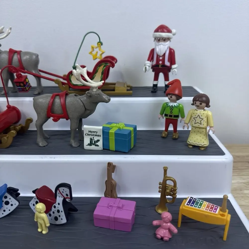 VTG Playmobil Santa's Workshop Christmas Train Toys Elves Figures Sleigh LOT